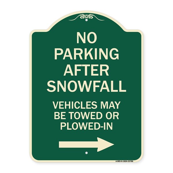 Signmission No Parking After Snowfall Vehicles May Be Towed or Plowed-In with Right Arrow, A-DES-G-1824-23786 A-DES-G-1824-23786 - main